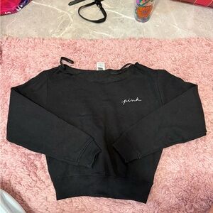 PINK Victoria's Secret Black Cropped Sweatshirt with Script Logo